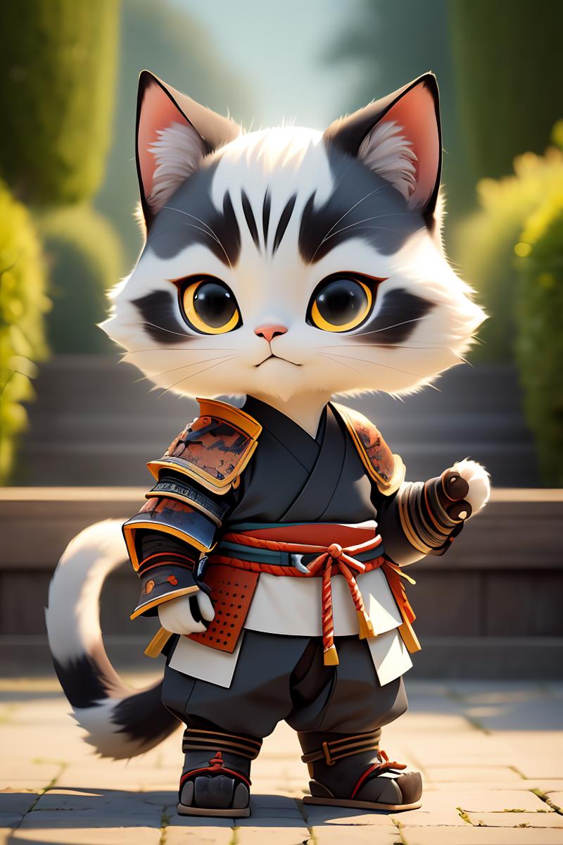 393150-1444409197-chibi, An ancient anthropomorphic cat samurai using an ancient samurai armor, photography, beautiful, bokeh temple background, c.png